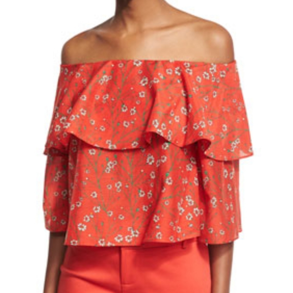 Alice + Olivia Women's Medium Meagan Off-the-Shoulder Silk Blend Floral Top